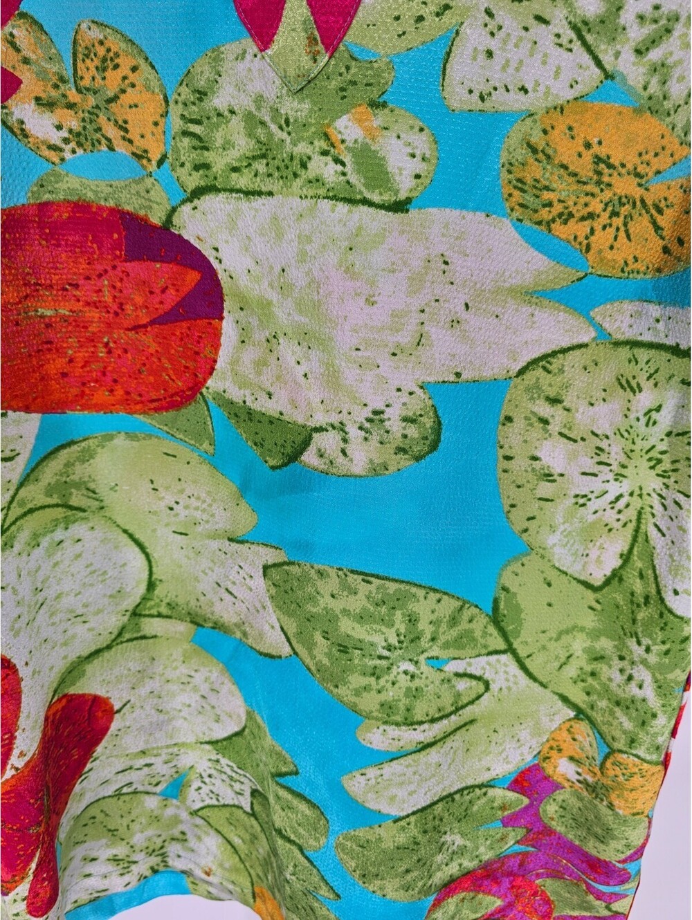 Natori Womens Sz M Tunic Dress Knee Length Lily pad Floral Print Green Pink - Picture 2 of 4
